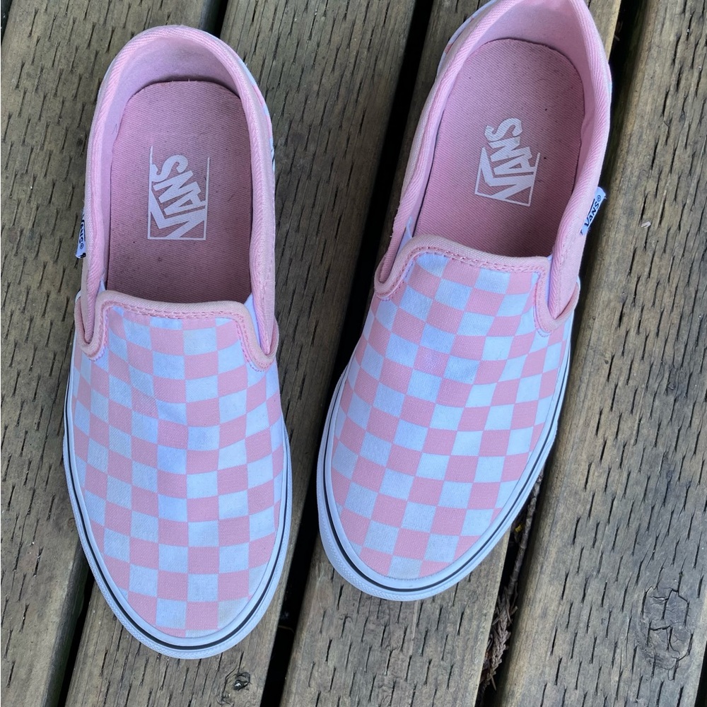 Vans Pink and White Checkered Slip-On Sneakers